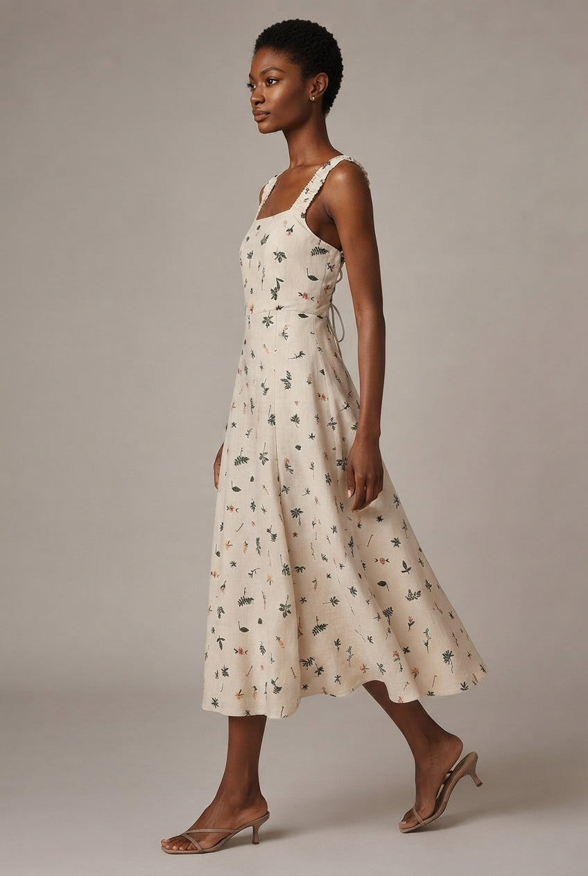 Women's Fashion Personality Embroidery Floral Dress — Picture Color — AI-generated studio left-side walking view