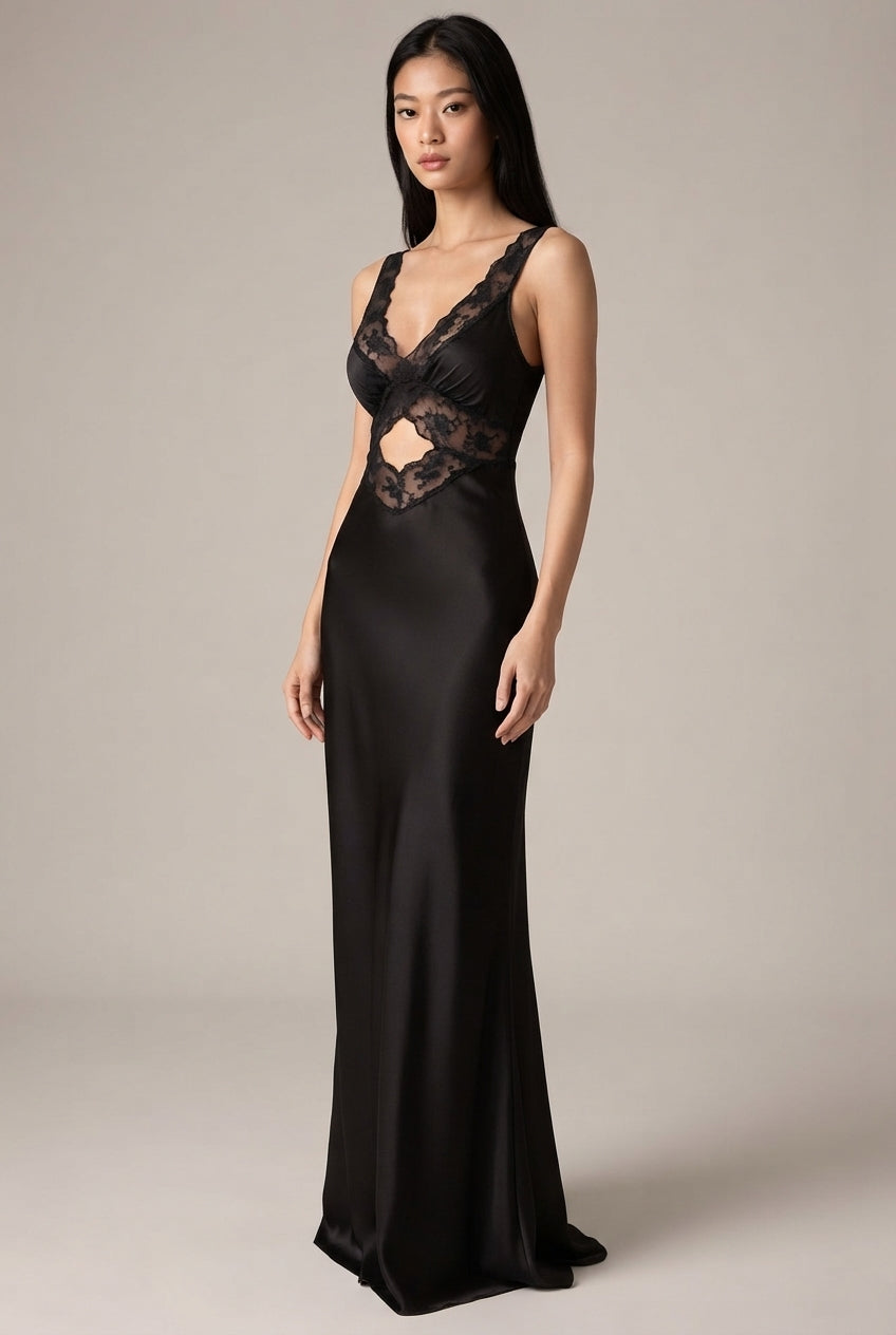 Nadine Lace Satin Maxi Dress