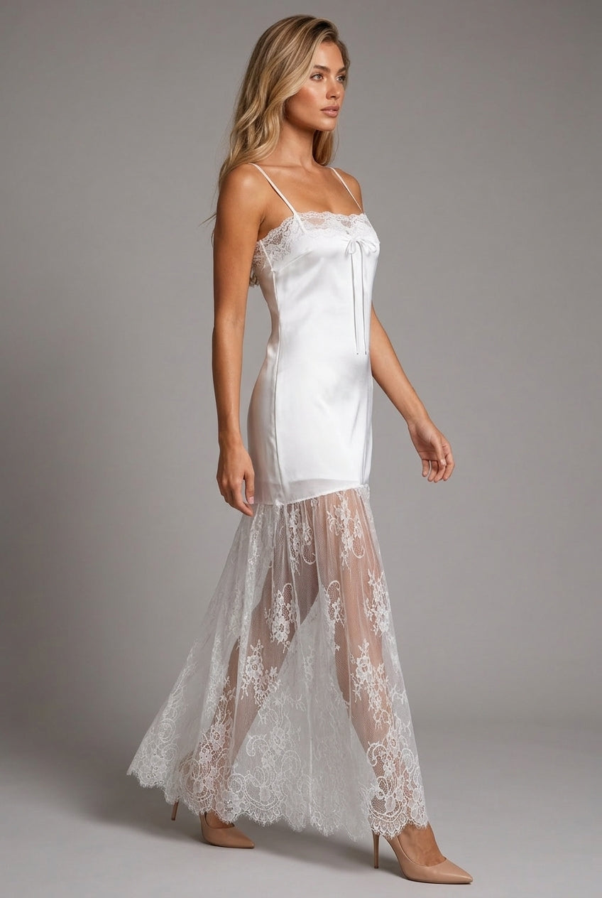 Womens New Satin Strap Dress, European And American Fashion Style — AI-generated studio left-side walking view