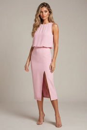 Women's Pleated Decoration Midi Skirt Dress — Pink — AI-generated studio three-quarter view