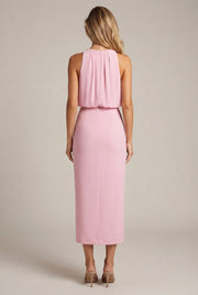 Women's Pleated Decoration Midi Skirt Dress — Pink — AI-generated studio back view