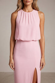 Women's Pleated Decoration Midi Skirt Dress — Pink — AI-generated studio bodice detail
