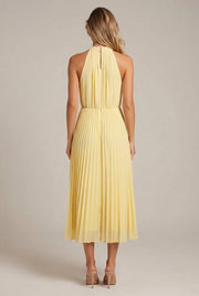 Women's Pleated Decoration Midi Skirt Dress — Yellow — AI-generated studio back view