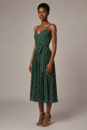 Women's Polka-Dot Suspender Midi Dress — Green — AI-generated studio three-quarter view
