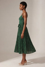 Women's Polka-Dot Suspender Midi Dress — Green — AI-generated studio right-side profile