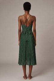 Women's Polka-Dot Suspender Midi Dress — Green — AI-generated studio back view