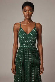 Women's Polka-Dot Suspender Midi Dress — Green — AI-generated studio bodice detail