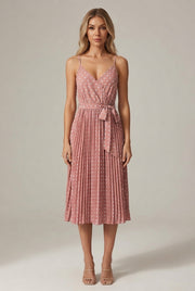 Women's Polka-Dot Suspender Midi Dress — Pink — AI-generated studio front view