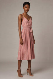 Women's Polka-Dot Suspender Midi Dress — Pink — AI-generated studio three-quarter view