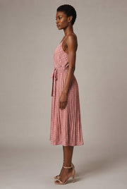 Women's Polka-Dot Suspender Midi Dress — Pink — AI-generated studio right-side profile
