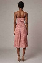 Women's Polka-Dot Suspender Midi Dress — Pink — AI-generated studio back view