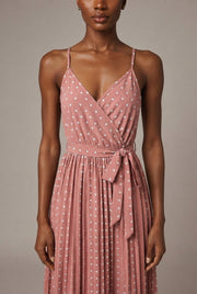 Women's Polka-Dot Suspender Midi Dress — Pink — AI-generated studio bodice detail
