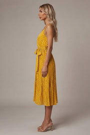 Women's Polka-Dot Suspender Midi Dress — Yellow — AI-generated studio right-side profile