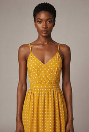 Women's Polka-Dot Suspender Midi Dress — Yellow — AI-generated studio bodice detail