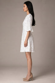 Womens White Floral Embroidery Elegant Dress — White — AI-generated studio right-side profile