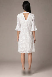Womens White Floral Embroidery Elegant Dress — White — AI-generated studio back view